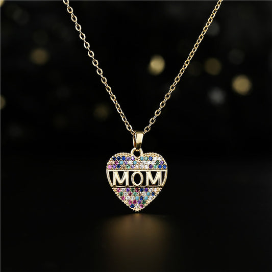 Mothers Day Gift Peach Heart MOM Pendant Necklace Copper 08ac1c6a 144d 4fcd b107 6b554488e975