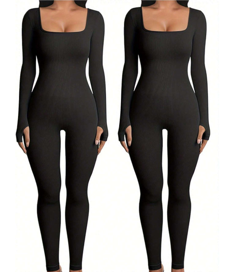 Women's Yoga Sports Fitness Jumpsuit Workout Long Sleeve Square Collar Clothing 08e5f67e 628f 46eb a3ef 2cfa00fbeb2c