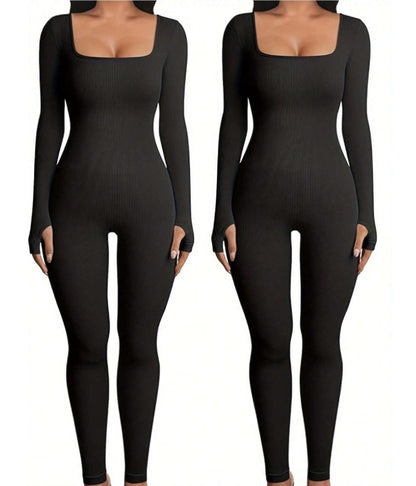 Women's Yoga Sports Fitness Jumpsuit Workout Long Sleeve Square Collar Clothing 08e5f67e 628f 46eb a3ef 2cfa00fbeb2c