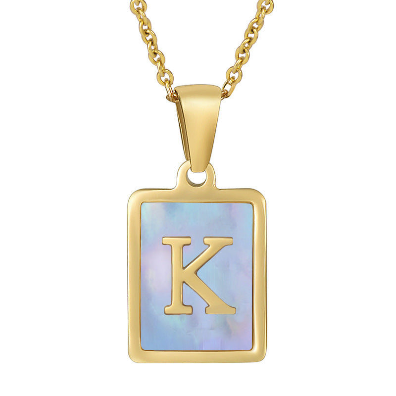 Titanium Steel 26 English Letter Necklace Blue Shell 08ed0027 4ac0 4867 a222 6c311aa0732f