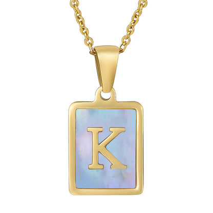 Titanium Steel 26 English Letter Necklace Blue Shell 08ed0027 4ac0 4867 a222 6c311aa0732f