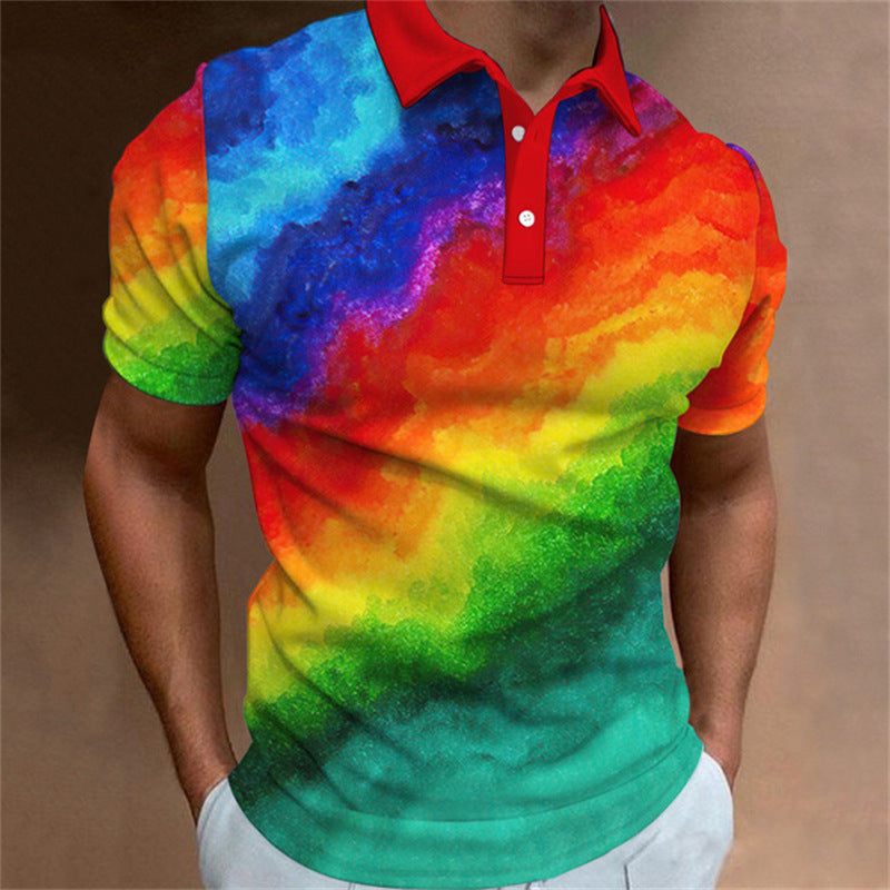 3D Printing Colorful Black Men's Zip Short Sleeve POLO Shirt - HD Wireless Product #9