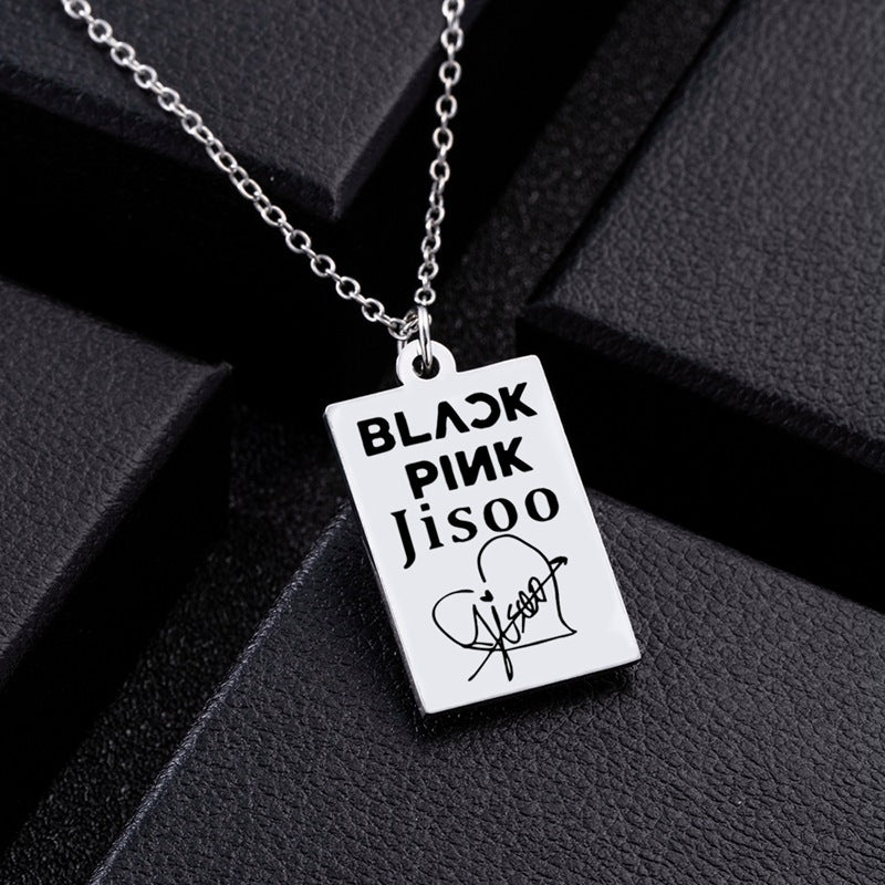 KPOP Jisoo Lisa Jennie Rose Signature ID Pendant Necklace 09329a6d 2ca1 492a 8766 16ae75d0f409