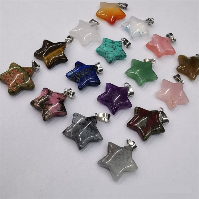 Natural Stone Crystal Agate Shuangbu Face Five-pointed Star Pendant 09478ee8 41a3 47e7 8866 84868ff45b3e fine