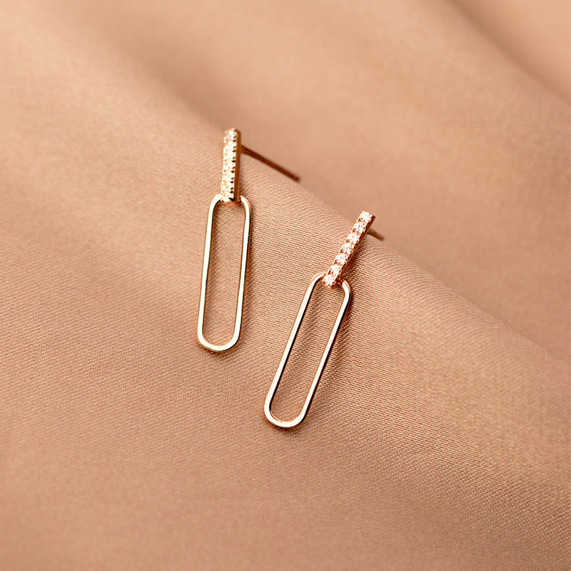 S925 Silver Geometric Hollow Line Diamond Oval Earrings Women 09661c10 d730 4cf7 9541 a44e70c2444e