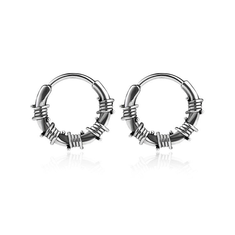 Street Hip Hop Style Vintage Rattan Circle Stainless Steel Earrings 09a37e00 a28d 40c7 ad7d 40cfea78392a