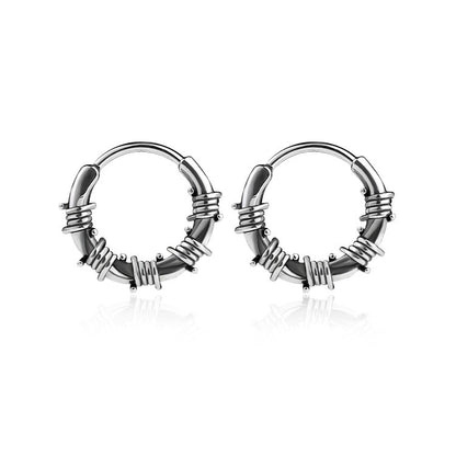 Street Hip Hop Style Vintage Rattan Circle Stainless Steel Earrings 09a37e00 a28d 40c7 ad7d 40cfea78392a