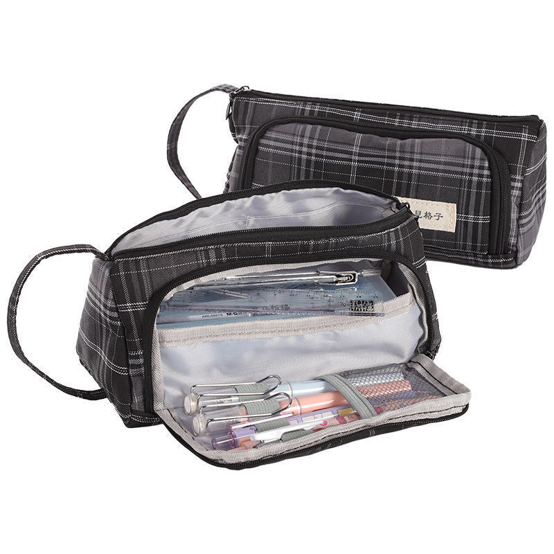 Canvas Pen Bag Large Capacity Double Wall Cute Multi-functional Girl Stationery Box High School Junior High School Japanese S