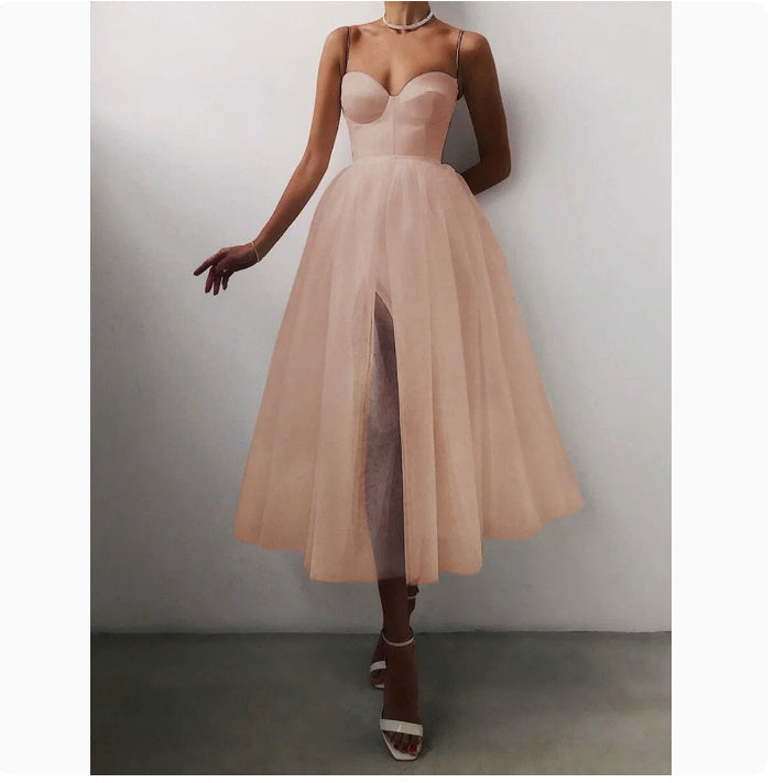 Pure Color Mesh French Retro Dress European And American Tube Top Suspender Skirt 09aaedc6 3714 4e78 8744 5ed655e8c938