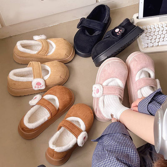 Women's Cotton-padded Shoes Cute Cartoon Cat's Paw Velcro Plush Shoes 09bd97f6 3651 492f a1bb a5b577fbe549