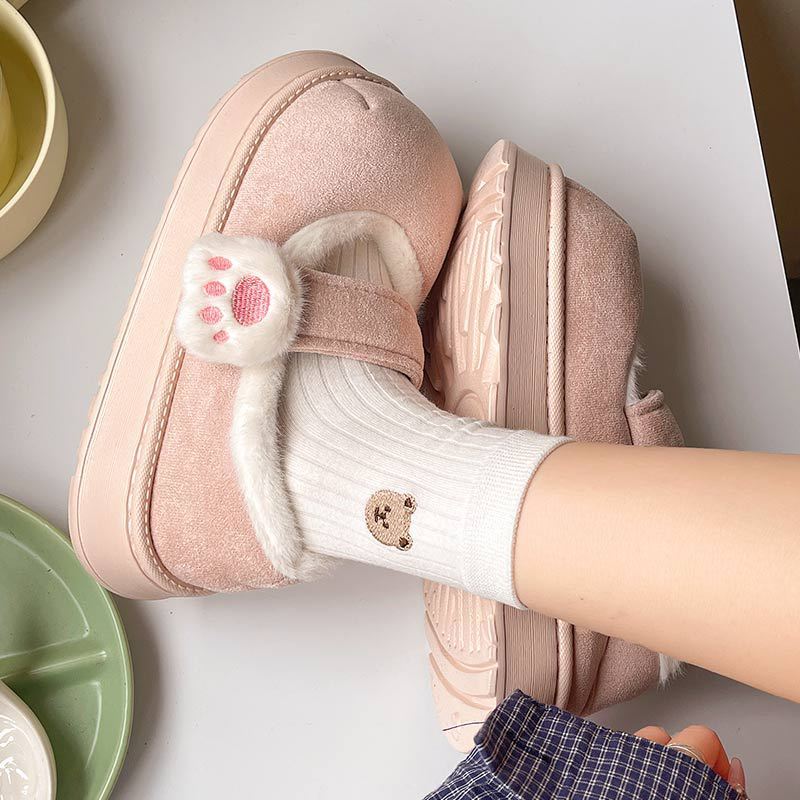 Women's Cotton-padded Shoes Cute Cartoon Cat's Paw Velcro Plush Shoes 09bf37d6 9fc9 4647 a31b 5a6a3033231d