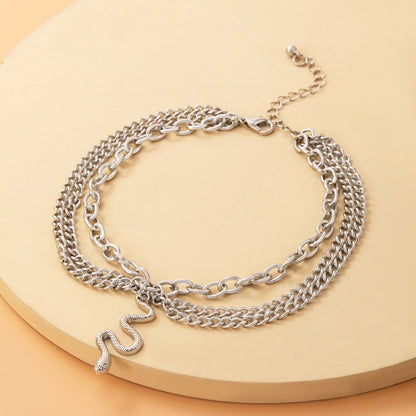 Gold Heart-shaped Chain Foot Ornaments Tassel Snake Pendant Three-layer Anklet For Women 09c0365c 2af8 45d3 ba66 c5645c657586