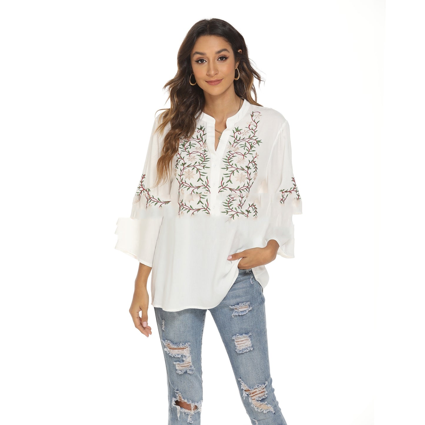 White Long Sleeved Embroidered Women's Top 09e2a35c 675d 443b af86 5f70752949d2