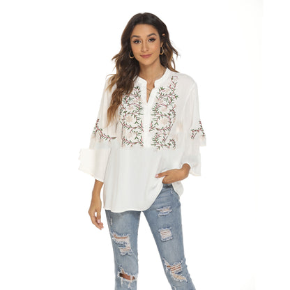 White Long Sleeved Embroidered Women's Top 09e2a35c 675d 443b af86 5f70752949d2