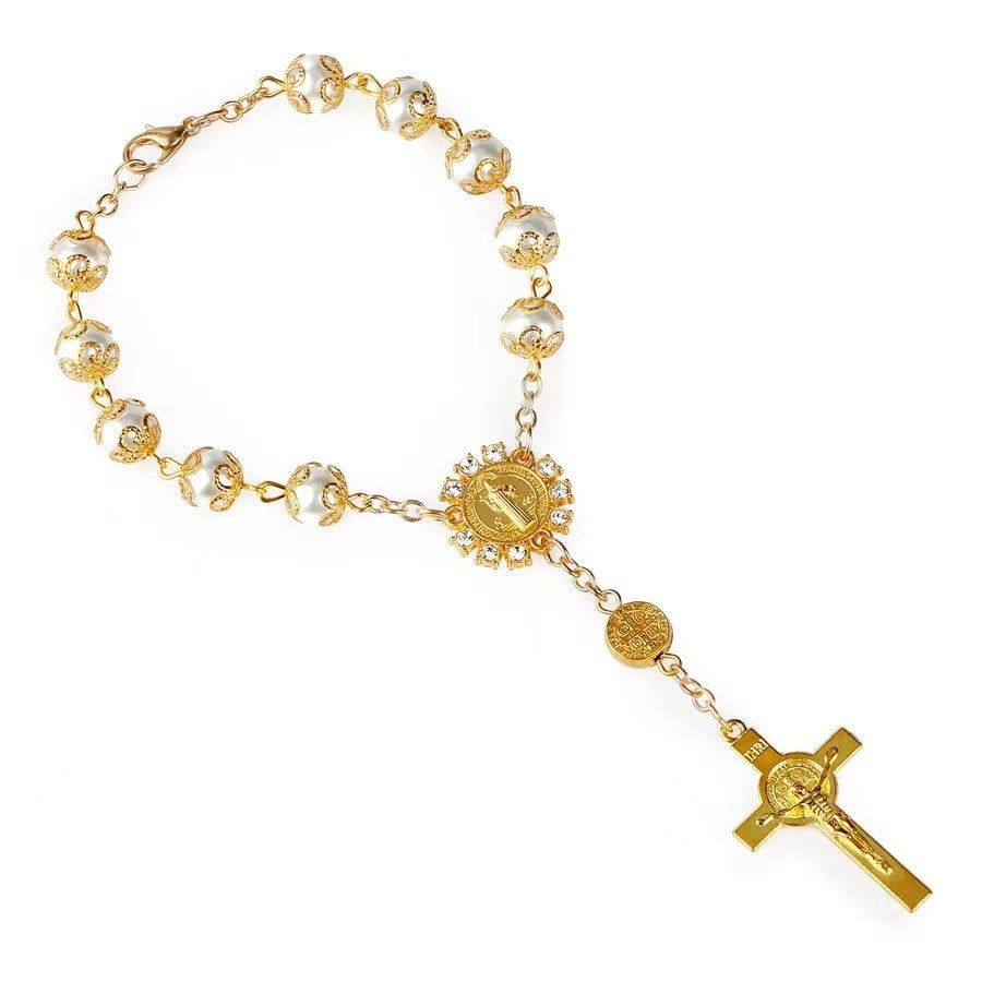 Beads Artificial Glass Pearl Cross Bracelet 0a560af8 155e 46c8 97e5 825e35b1274a