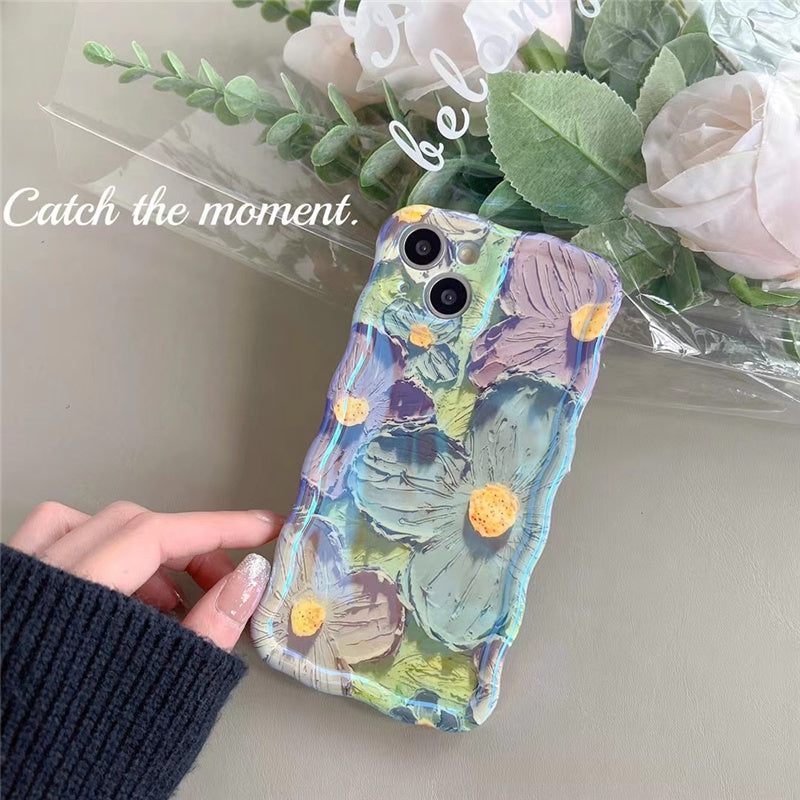 Retro Oil Painting Phone Case Blu-ray Flowers Shockproof Case For Iphone 13 12 13pro 14pro 13 Pro Max Silicone Phone Cover 0a