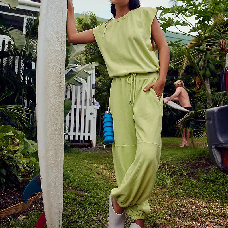 Sleeveless Casual Pocket Pure Color Elastic Waist Backless Jumpsuit 0a86d914 1dd0 4f57 8f34 fd20417526b7