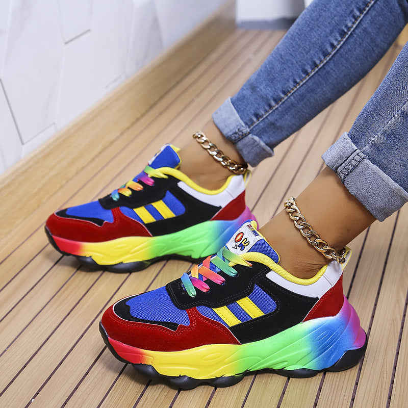 Women's Fashion Thick Bottom Colorful Front Lace-up Sneakers 0aaf6d84 2295 4351 a077 a0f6d29ac0d8
