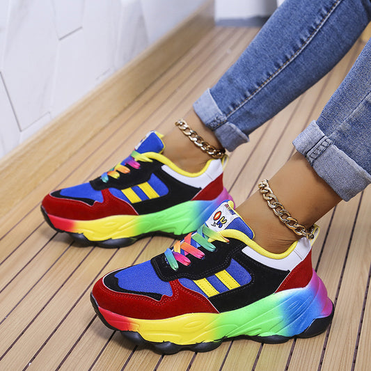 Women's Fashion Thick Bottom Colorful Front Lace-up Sneakers 0aaf6d84 2295 4351 a077 a0f6d29ac0d8