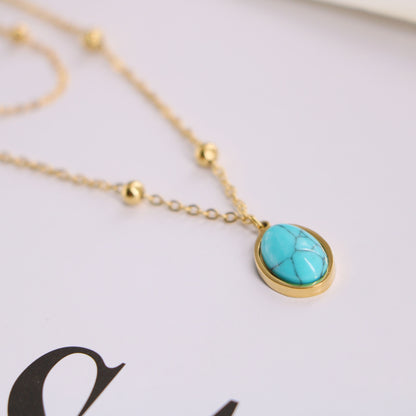 Natural Turquoise Oval Double Necklace Female 0ad9185d 43bd 4a41 8545 f18215364fcd