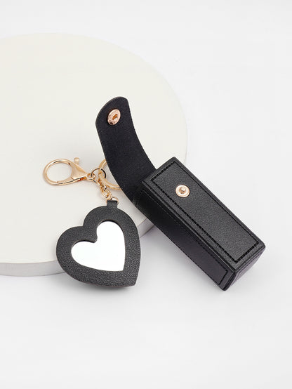 Glass Mirror Keychain Pendant Cross-border Pu Love Lipstick Pack
