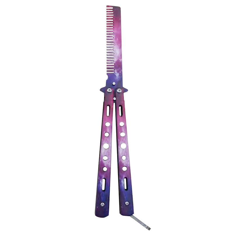 Outdoor Foldable Comb Stainless Steel Practice Training Butterfly Knife Comb Beard Moustache Brushe Salon Hairdressing Hair S
