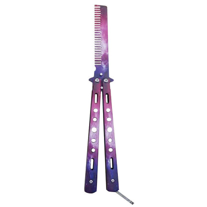 Outdoor Foldable Comb Stainless Steel Practice Training Butterfly Knife Comb Beard Moustache Brushe Salon Hairdressing Hair S