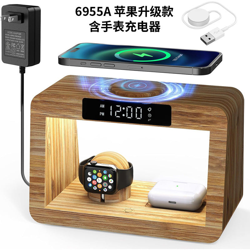 Multifunctional Bamboo Table Lamp Alarm Clock Wireless Charger - 图片 5