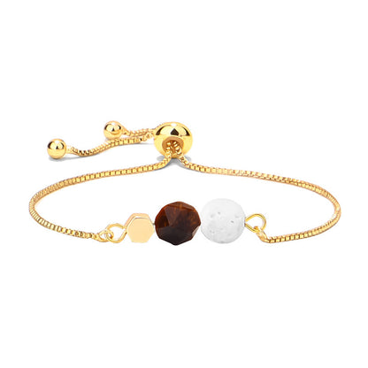 14K Gold Plated Color Preserving Box Chain Tiger Eye Volcanic Stone Yoga Bracelet - HD Wireless Product #13