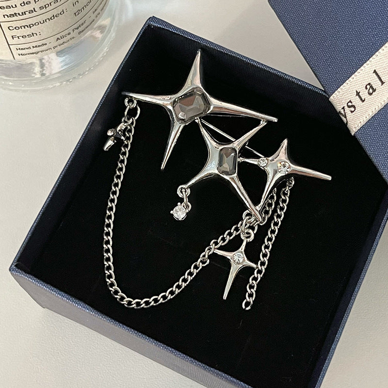 Four Eight-pointed Stars Zircon Chain Brooch For Women 0bf12f53 4355 46f1 a563 77d36455619c