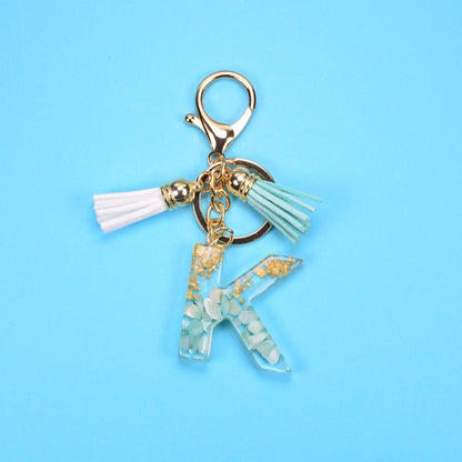 English Alphabet Keychain Tassel Pendant Stone Gold Foil Resin Key 0c09668f c770 4219 83b0 7225801f9959