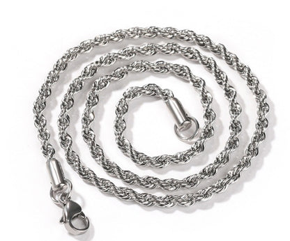 Color Preserving Plating Plain Chain 3MM Stainless Steel Fried Dough Twists Rope Necklace 0c592715 b9a4 45fc b79a 5c67e9da7d2