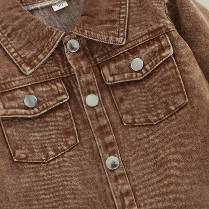 Autumn New Kids' Overcoat Boys Girls Toddlers Casual Solid Color Long Sleeve Lapel Denim Shirt Jacket 0cf8dba1 3b0e 4750 b181