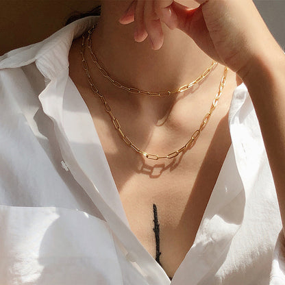 18k Gold Stainless Steel Paper Clip Clavicle Necklace Female 0 Word Chain All-match - HD Wireless Product #3