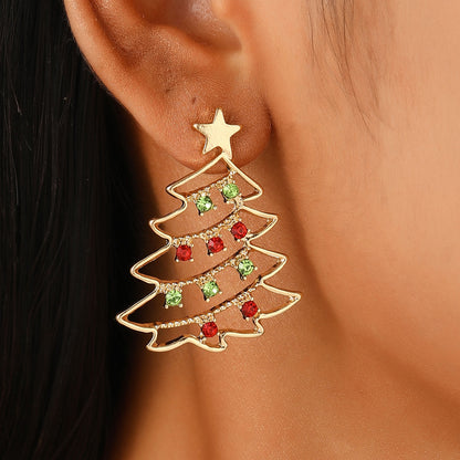 Christmas Earrings With Christmas Tree Colorful Zircon Christmas Tree Earrings  For Women Personality Earrings Party Jewelry 