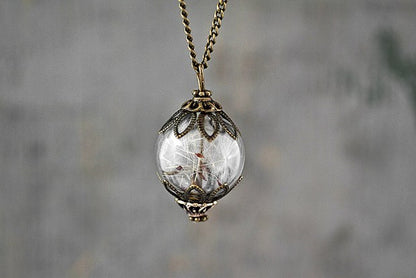 Vintage Handmade Fashion Dandelion Seed Glass Necklace