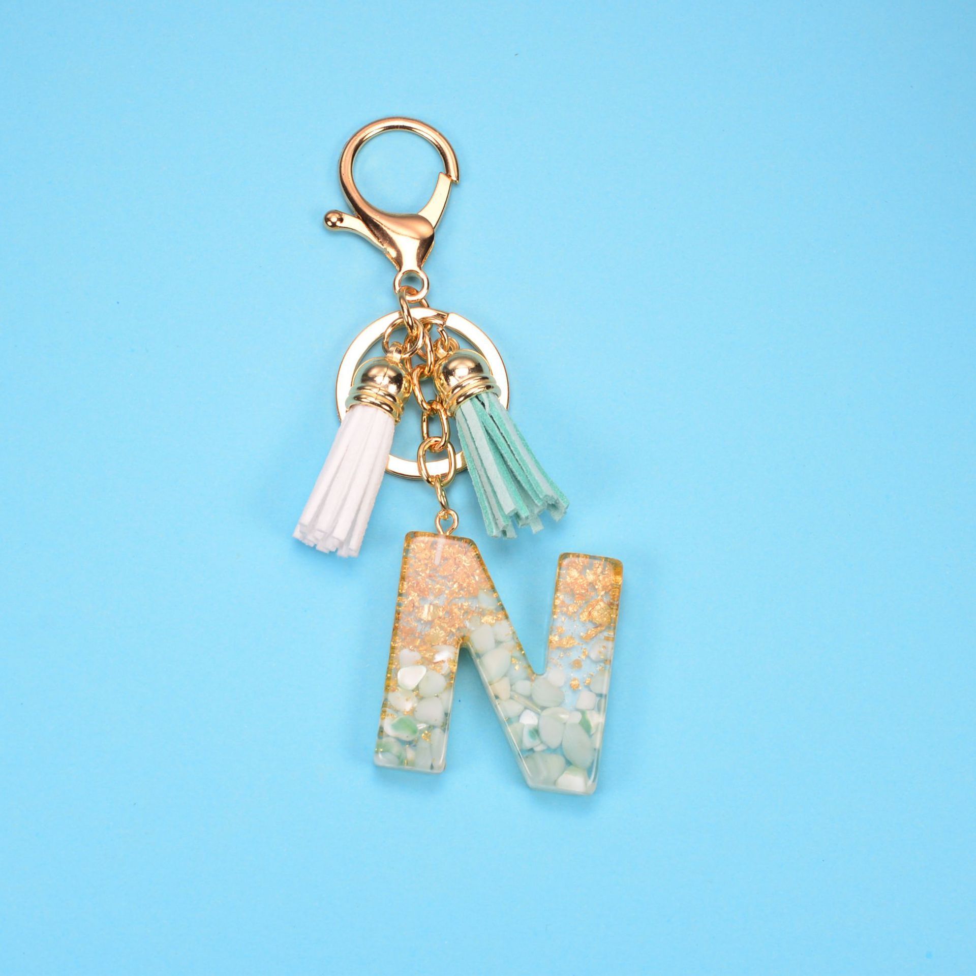 English Alphabet Keychain Tassel Pendant Stone Gold Foil Resin Key 0d975b96 a488 4cfd bbd5 42e680084c3c