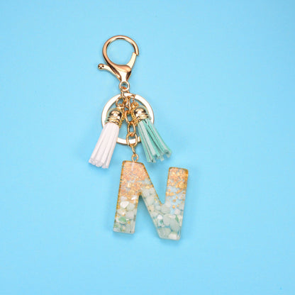 English Alphabet Keychain Tassel Pendant Stone Gold Foil Resin Key 0d975b96 a488 4cfd bbd5 42e680084c3c