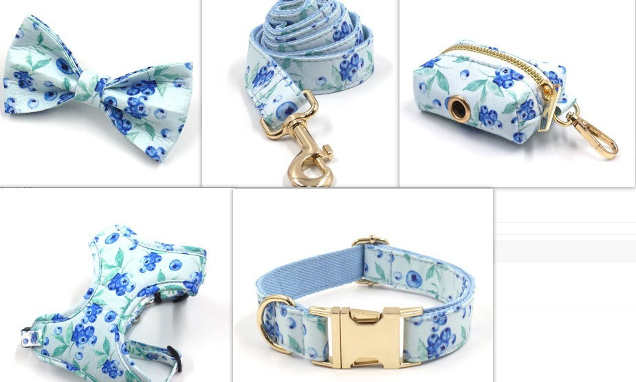 Cute Blueberry Print Pet Out Chest And Back Leash Set 0da91c8d 5682 4917 a780 d7745566d9ce