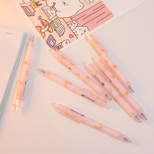 Cute Peach Press Gel Pen Korean Stationery Kawaii Gel Ink Rollerball Pens - 图片 1