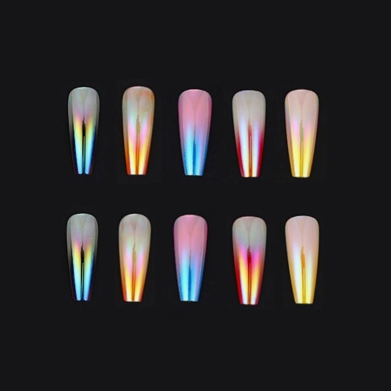 Girl's 24-piece Bagged Long Ballet Nail Dazzling Aurora Two-tone Gradient Wear Nail Polish Fake Nail Tip 0e179ba6 3ac7 4b19 b