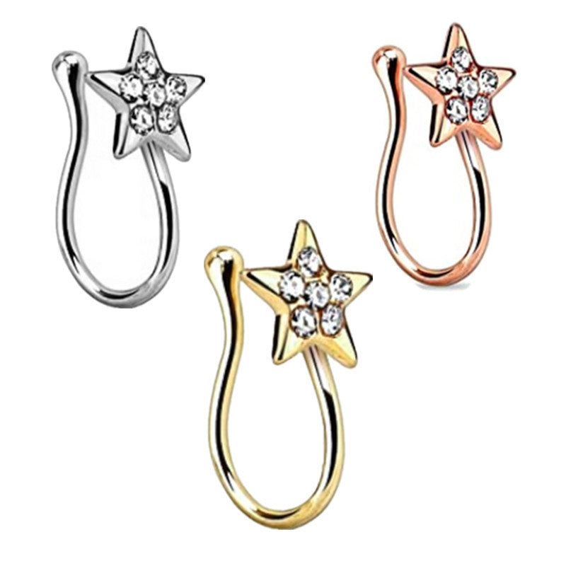 Personalized U-shaped Fake Nose Ring Amazon Diamond Five-pointed Star Nose Stud European And American Non-piercing Nasal Spli