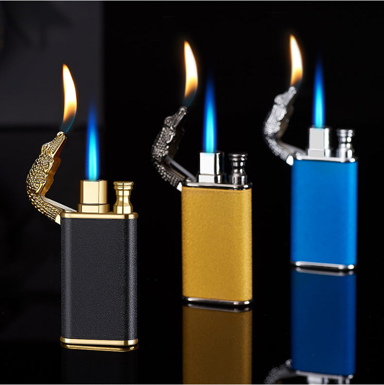 Creative Blue Flame Lighter Dolphin Dragon Tiger Double Fire Metal Winproof Lighter Inflatable Lighter 0e35a511 21d6 42a2 b24
