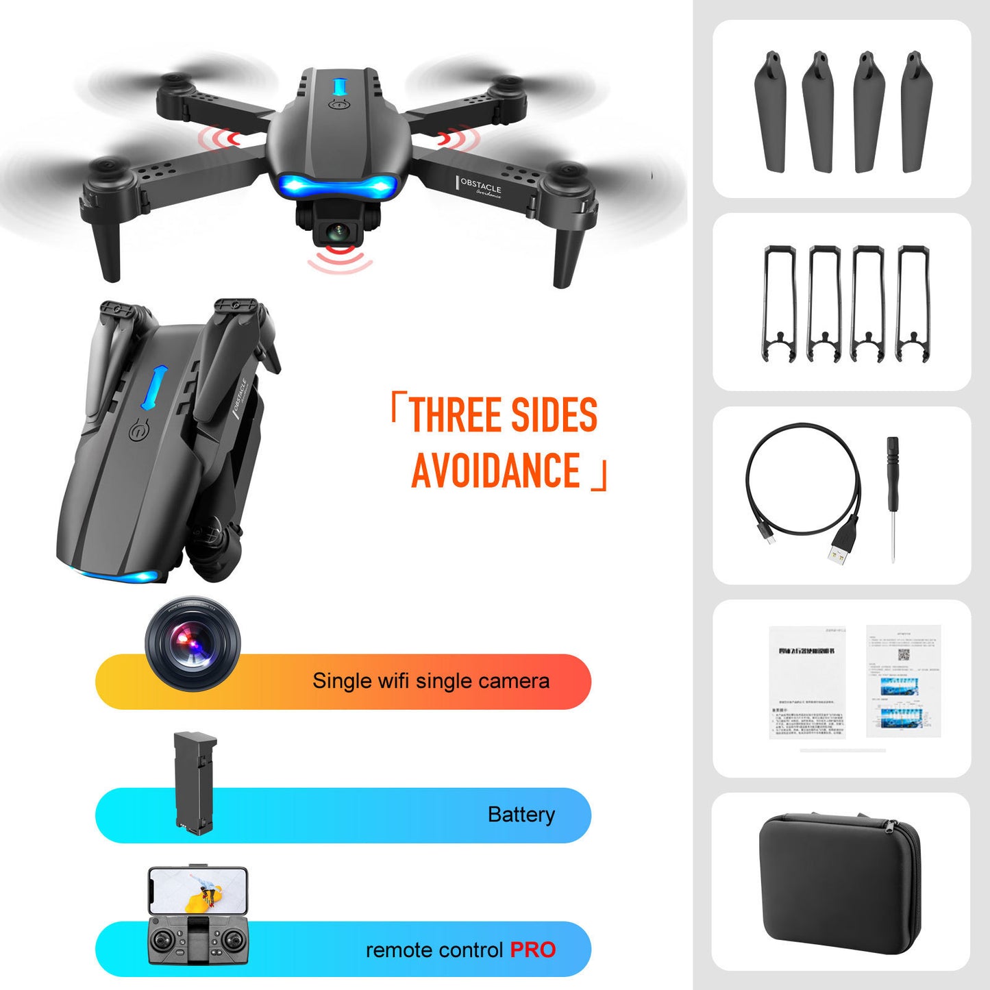 4K Dual Camera Remote Control Three-sided Obstacle Avoidance Drone - HD Wireless Product #3