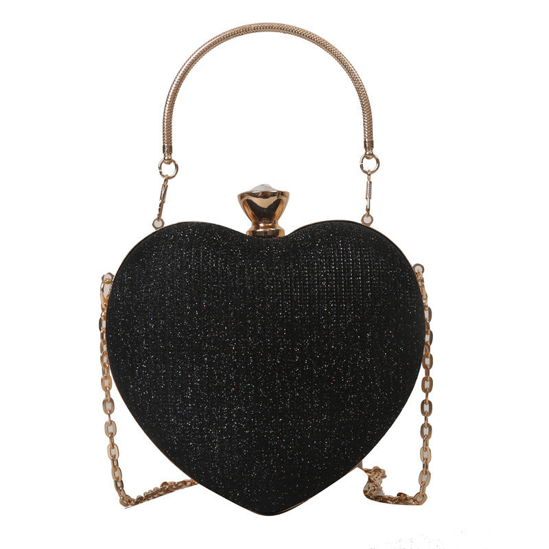 Evening Clutch Bag Women Bag Shiny Handbag Heart Shape Metal Clutches Bag Fashion Chain Shoulder Crossbody Bag Luxury Lady Pu