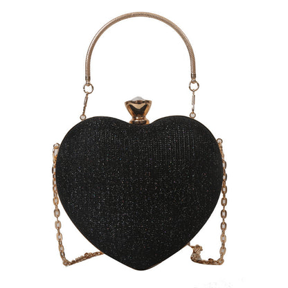 Evening Clutch Bag Women Bag Shiny Handbag Heart Shape Metal Clutches Bag Fashion Chain Shoulder Crossbody Bag Luxury Lady Pu