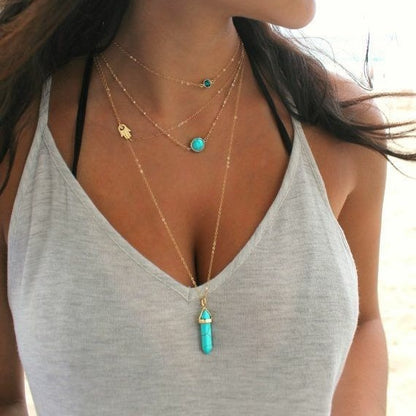 Fashion Eye Natural Tophus Necklace Crystal Column Pendant Necklace Combination 0e988d09 4798 4fbc 804d c8f0bcbf2a99