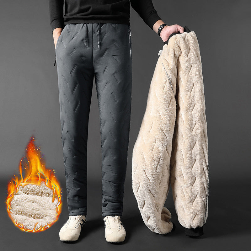 Men's Trousers Winter Velvet Thickening Loose Fleece Pants With Zip Pocket Large Size Windproof Warm Jogging Pants 0ea4dfff d