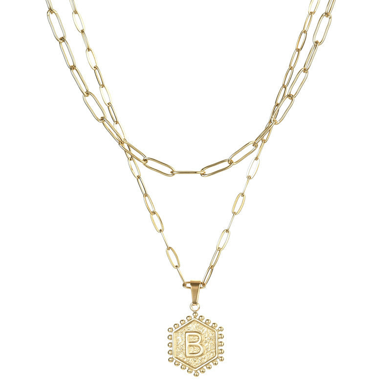 14K Gold Double-layer Combination Necklace Cool Female Letter Stainless Steel Necklace - HD Wireless Product #4