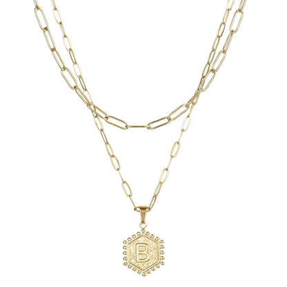 14K Gold Double-layer Combination Necklace Cool Female Letter Stainless Steel Necklace - HD Wireless Product #4